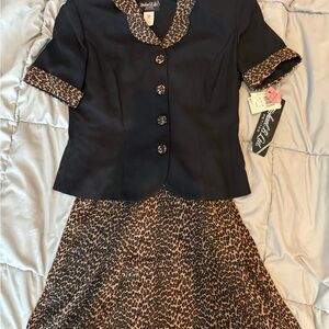 Michael B. Ltd. Petites Vintage Leopard Print Trim Dress - Size 8 NWT